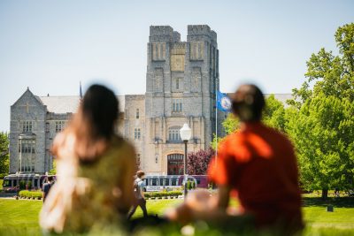 Burruss Hall on the last day of classes in 2024. Photo by Luke Hayes for Virginia Tech