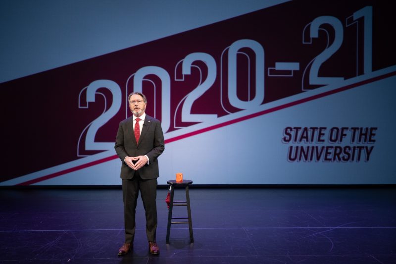 President Tim Sands delivers his fifth State of the University Address (virtually) on Wednesday, Jan. 13, at the Moss Arts Center.